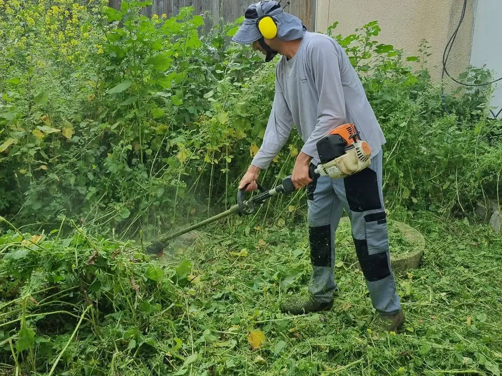 מתן עם חרמש מוטורי מנקה צמחייה גבוהה בחצר